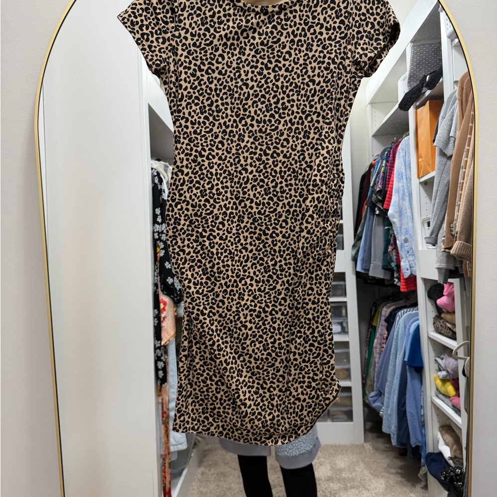 Old Navy Tan Leopard Print Midi Maternity Dress
